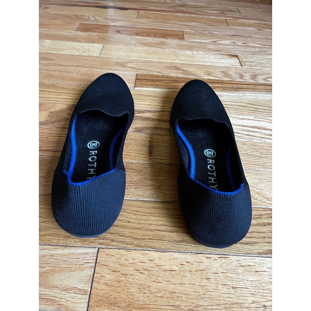 Rothys The Loafer Black Solid Knit Flats Womens Size 10 Round Toe Blue Halo Trim - Picture 5 of 7